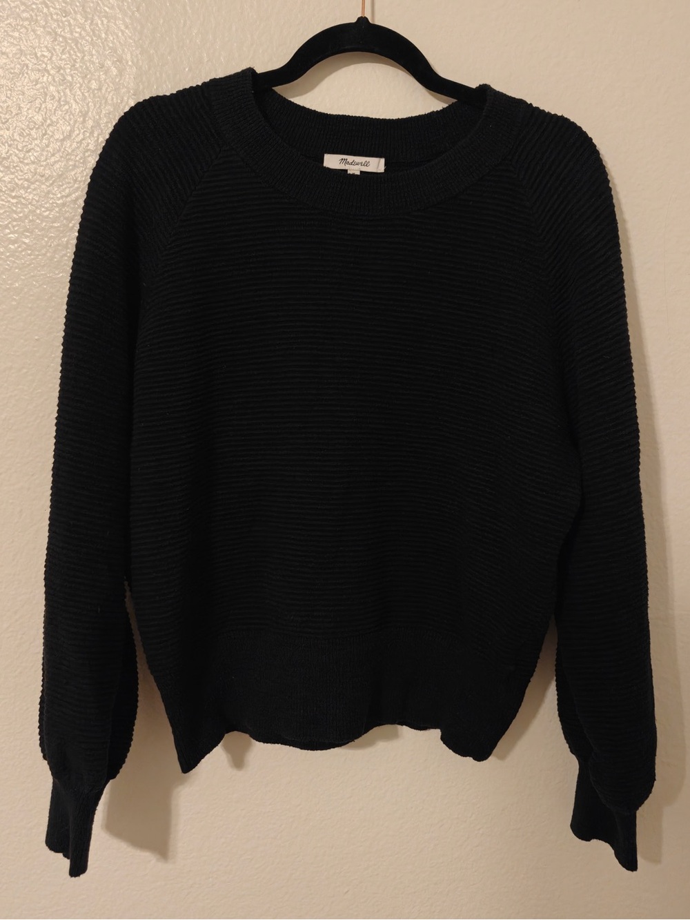 Madewell Black Textured Ribbed Knit Crewneck Sweater Size M